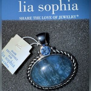 Lia Sophia Silver Tone Pendant w Blue Stone Brand New with Tags and box. Signed.